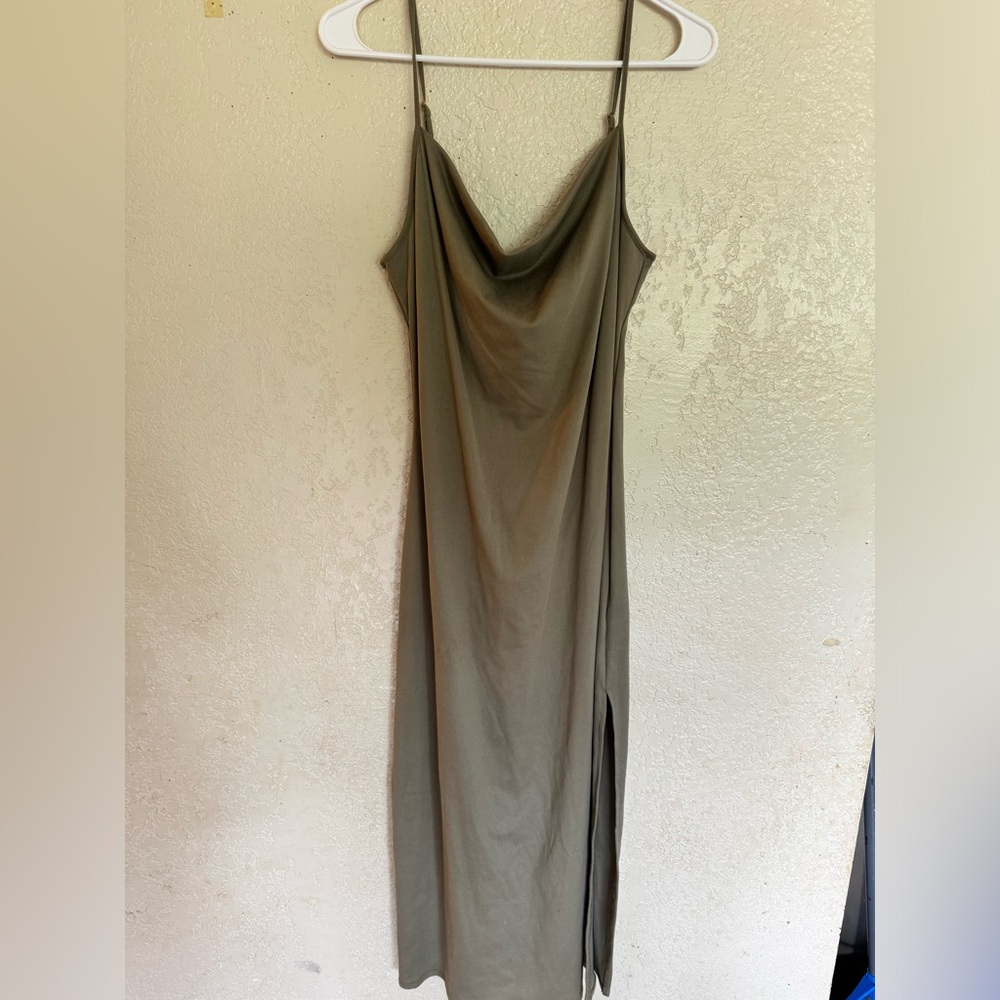 Long Sage Cowl Neck Dress